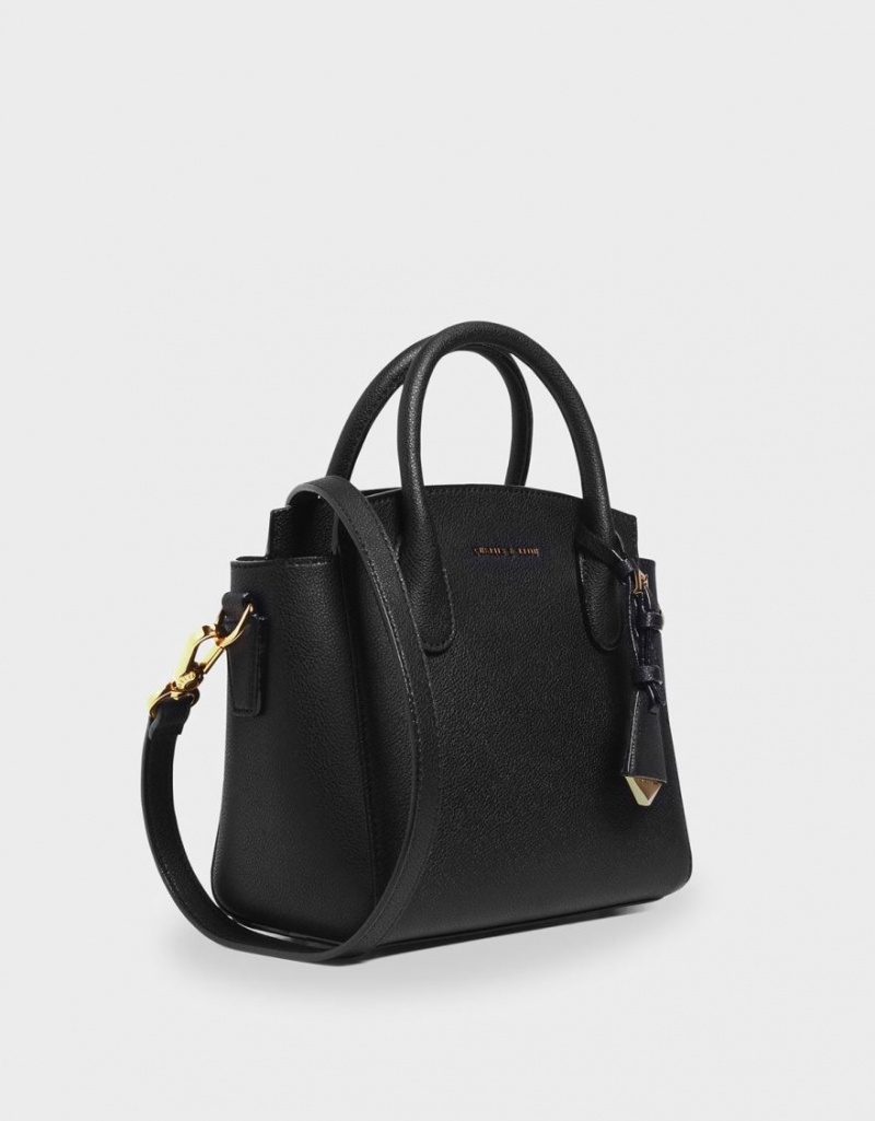 Charles And Keith Classic Double Top Handbag Black | PHILIPPINES B598