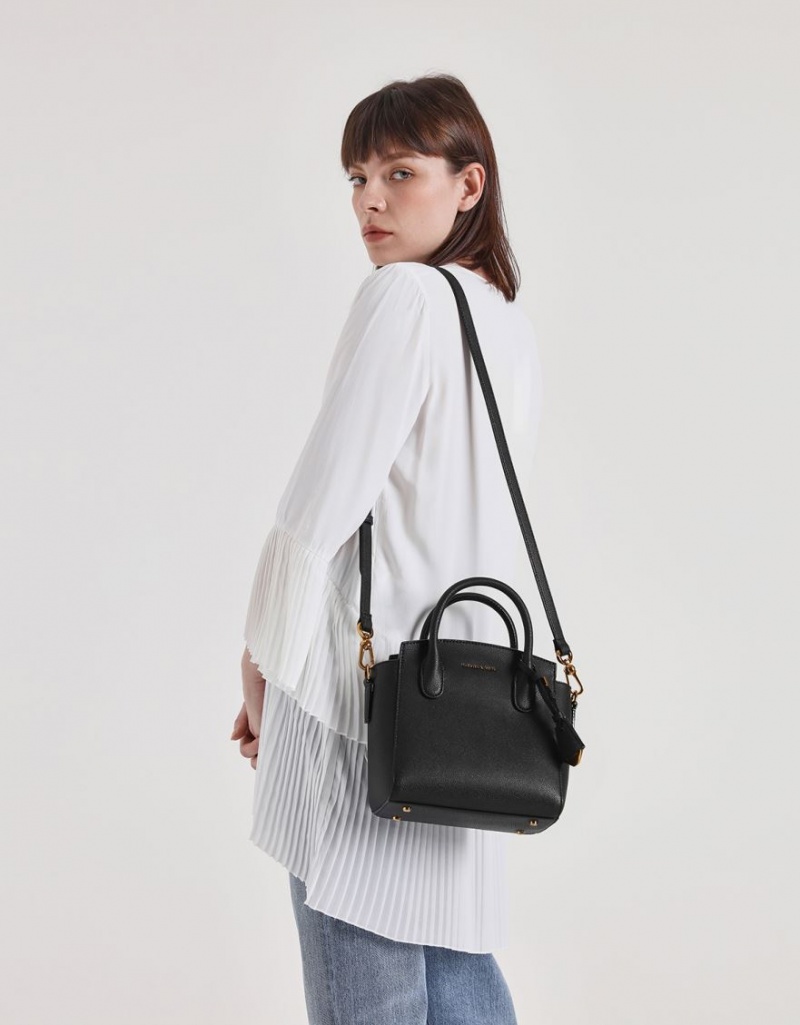 Charles And Keith Classic Double Top Handbag Black | PHILIPPINES B598