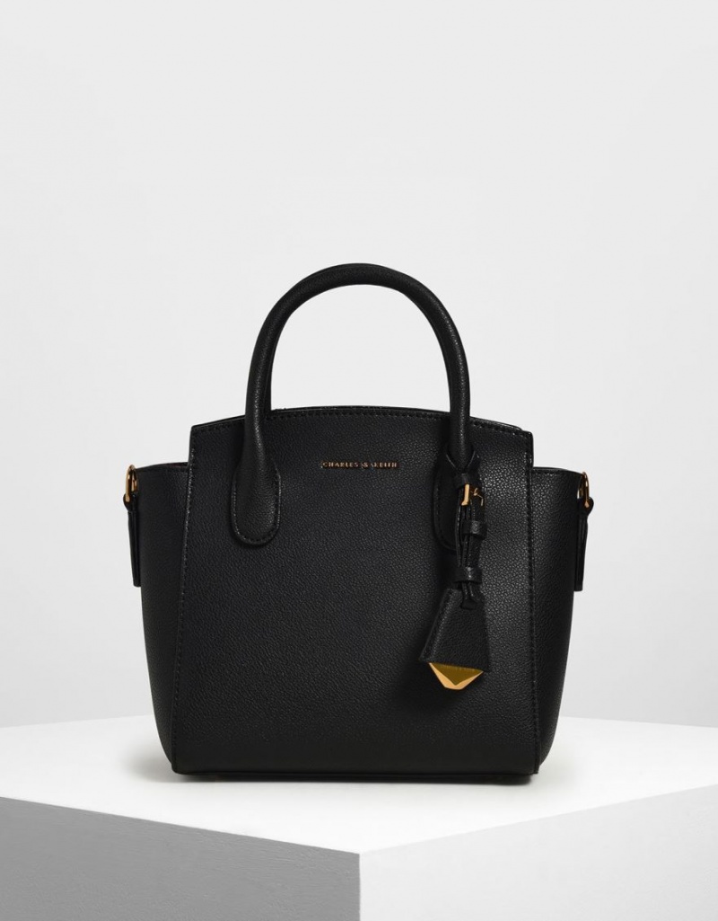 Charles And Keith Classic Double Top Handbag Black | PHILIPPINES B598