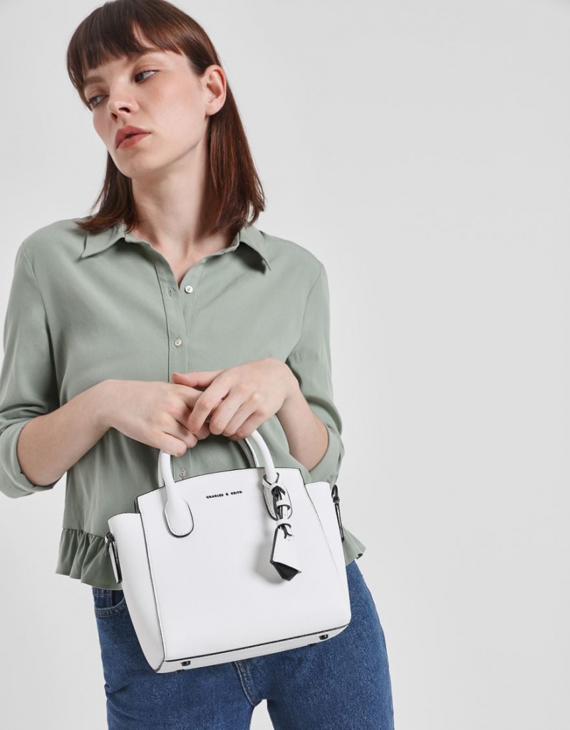 Charles And Keith Classic Double Top Handbag White | PHILIPPINES H639