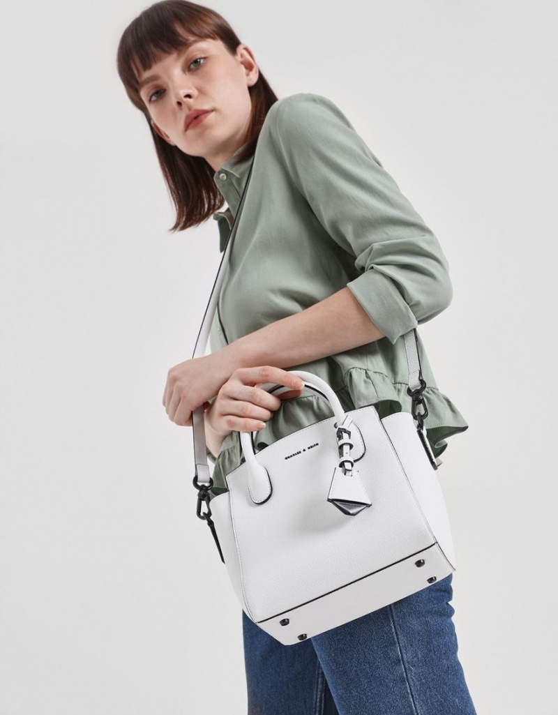 Charles And Keith Classic Double Top Handbag White | PHILIPPINES H639