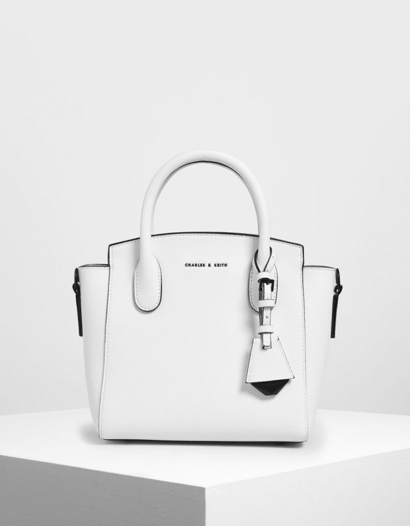 Charles And Keith Classic Double Top Handbag White | PHILIPPINES H639