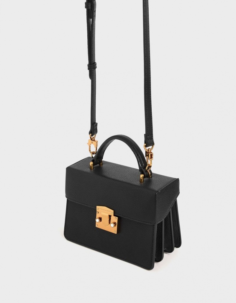 Charles And Keith Classic Push-Lock Top Handbag Black | PHILIPPINES N516