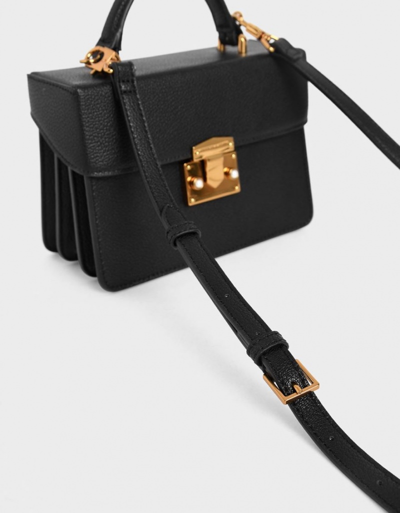 Charles And Keith Classic Push-Lock Top Handbag Black | PHILIPPINES N516