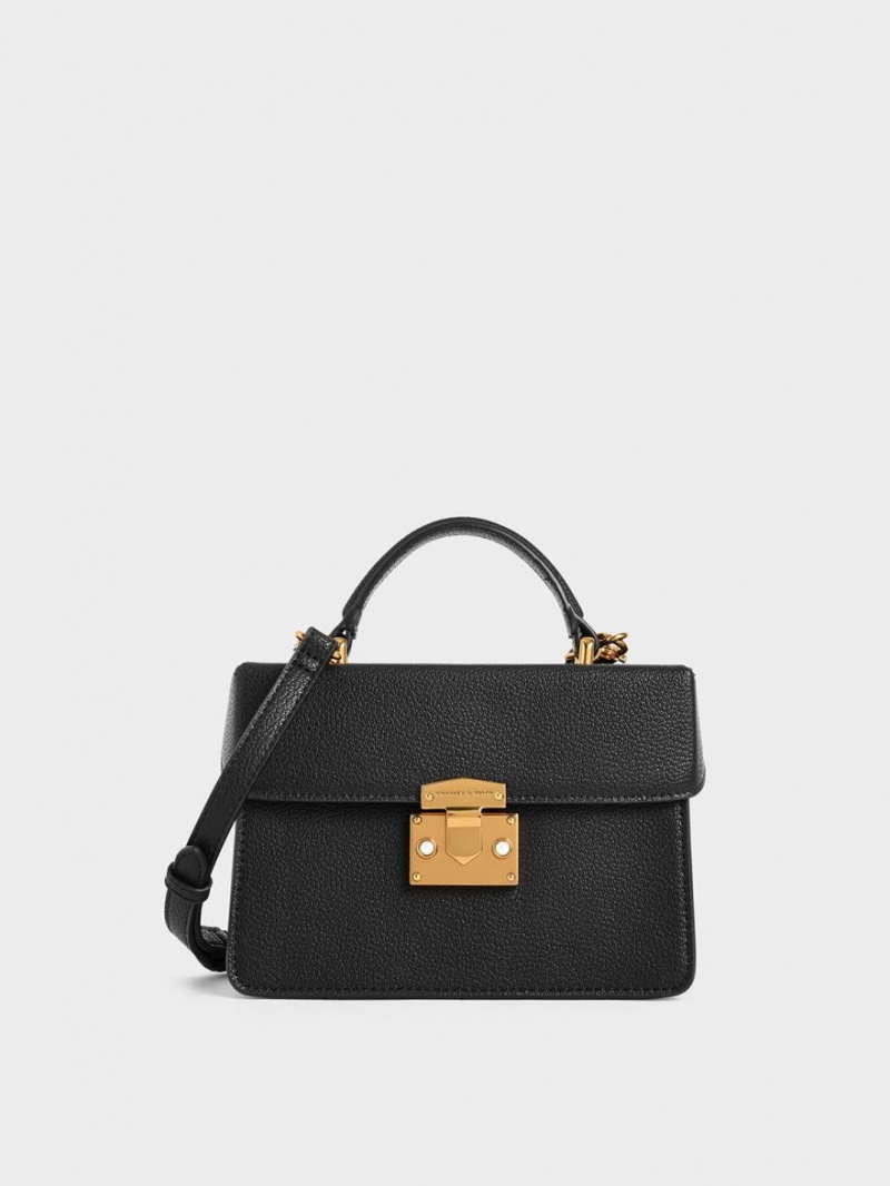 Charles And Keith Classic Push-Lock Top Handbag Black | PHILIPPINES N516