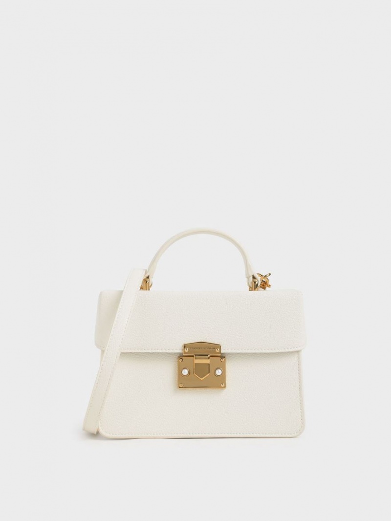 Charles And Keith Classic Push-Lock Top Handbag White | PHILIPPINES L930