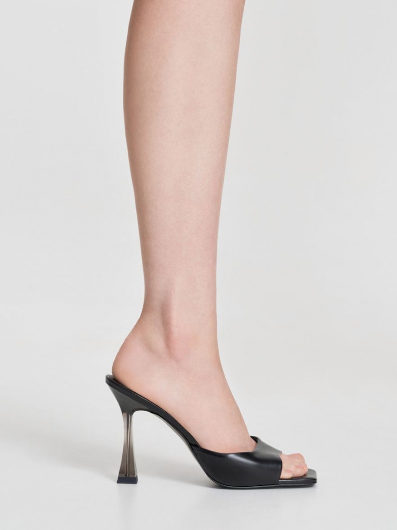 Charles And Keith Clear Flared Heel Mules Black | PHILIPPINES M291