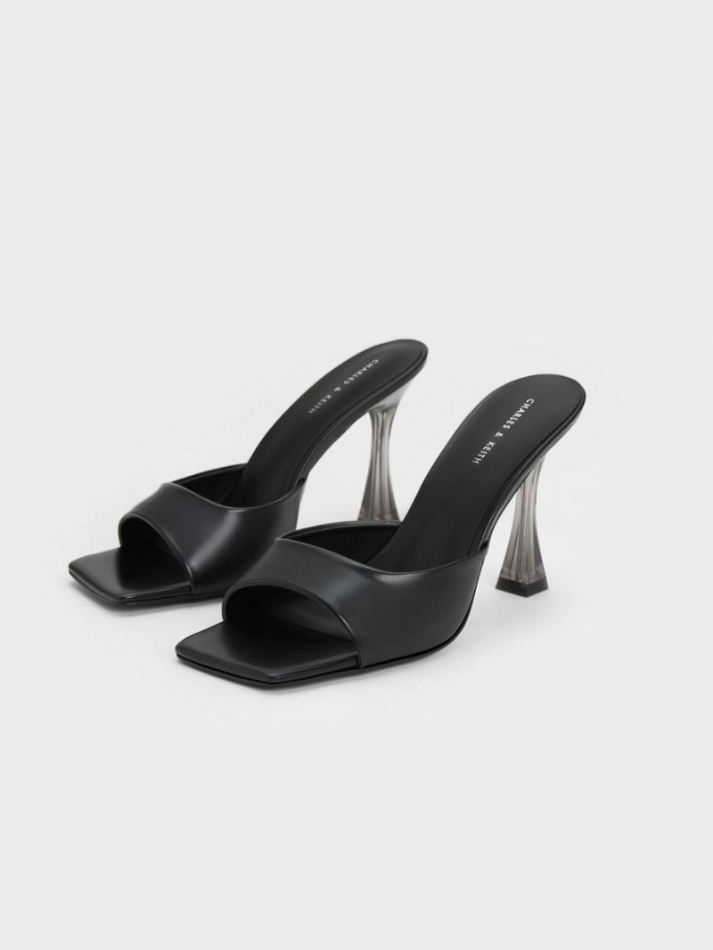 Charles And Keith Clear Flared Heel Mules Black | PHILIPPINES M291