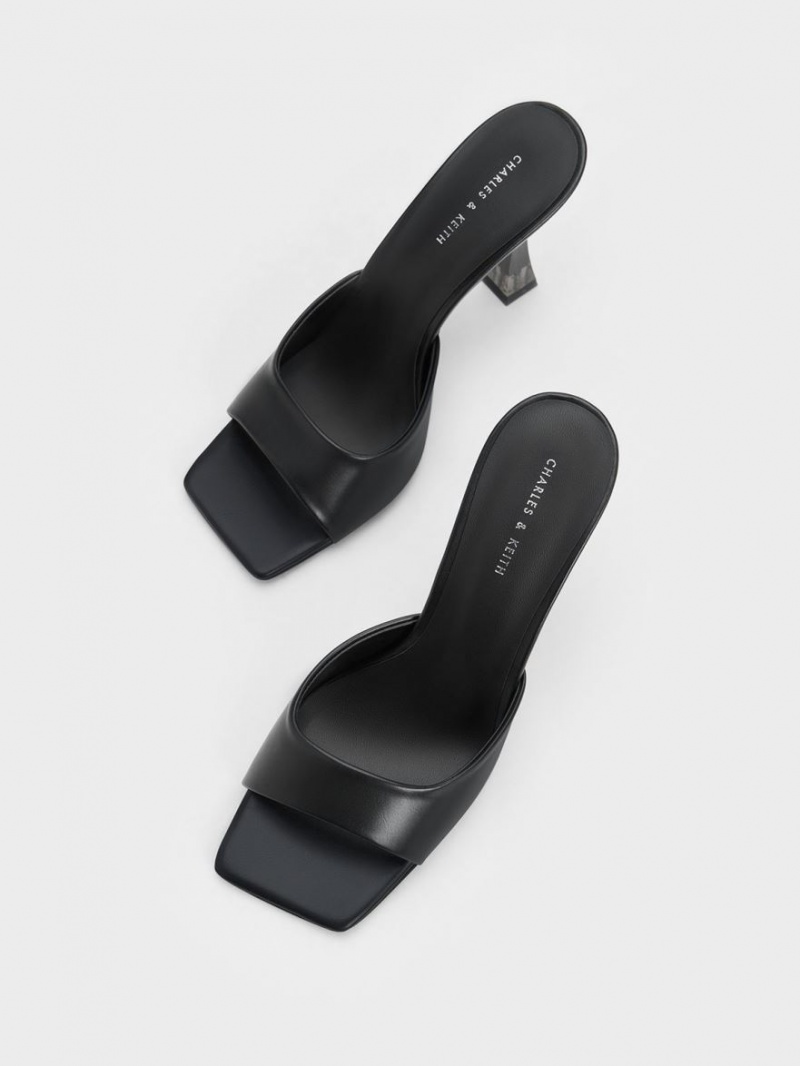 Charles And Keith Clear Flared Heel Mules Black | PHILIPPINES M291