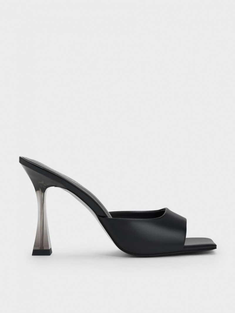 Charles And Keith Clear Flared Heel Mules Black | PHILIPPINES M291