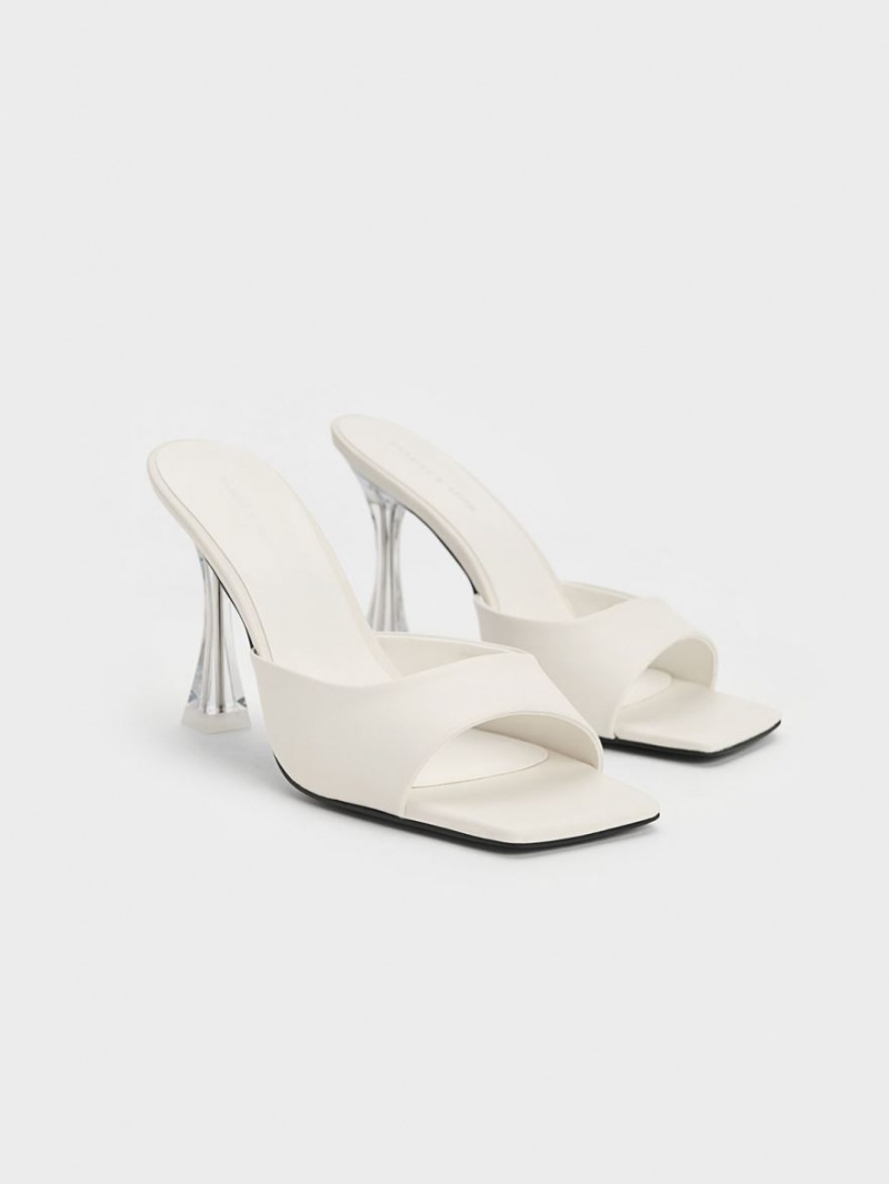 Charles And Keith Clear Flared Heel Mules Cream | PHILIPPINES V386