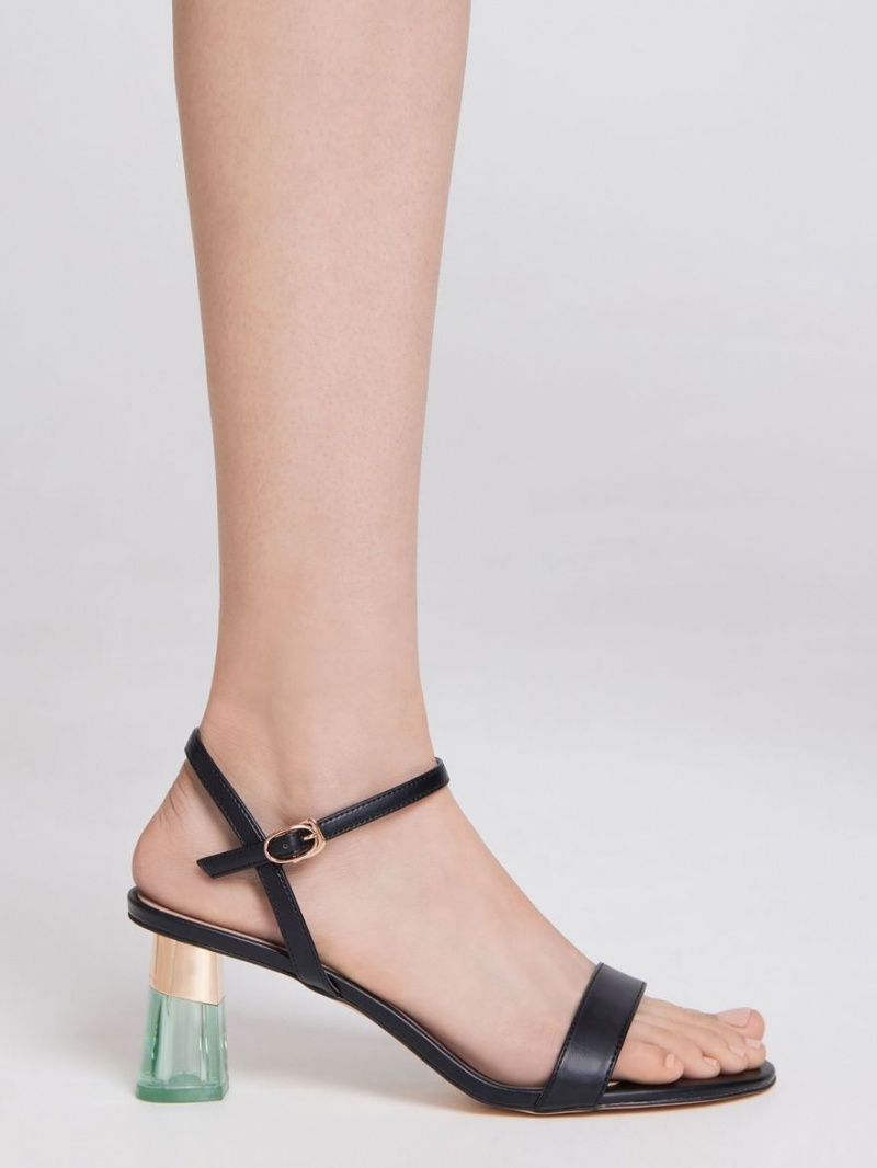 Charles And Keith Clear Trapeze Heels Sandals Black | PHILIPPINES S086