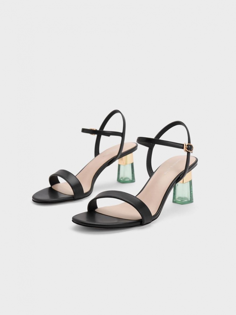 Charles And Keith Clear Trapeze Heels Sandals Black | PHILIPPINES S086