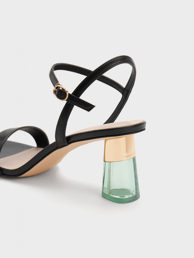 Charles And Keith Clear Trapeze Heels Sandals Black | PHILIPPINES S086