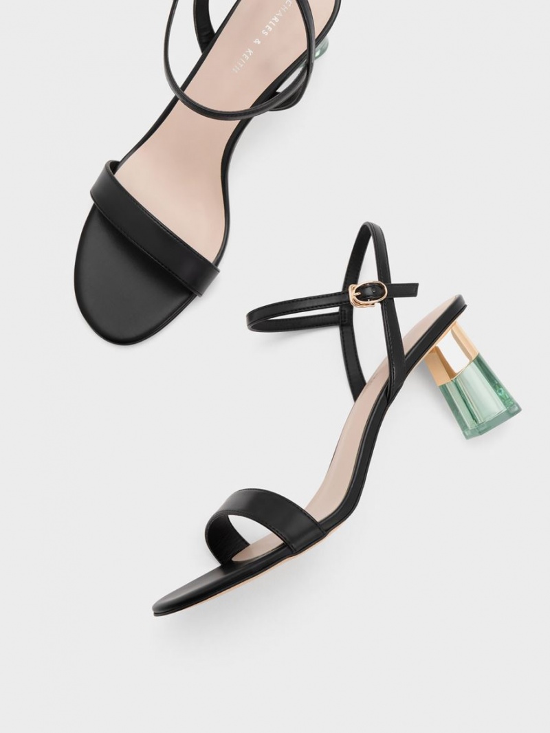 Charles And Keith Clear Trapeze Heels Sandals Black | PHILIPPINES S086