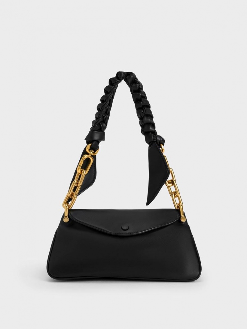 Charles And Keith Cleona Braided Handle Hobo Bag Black | PHILIPPINES O283