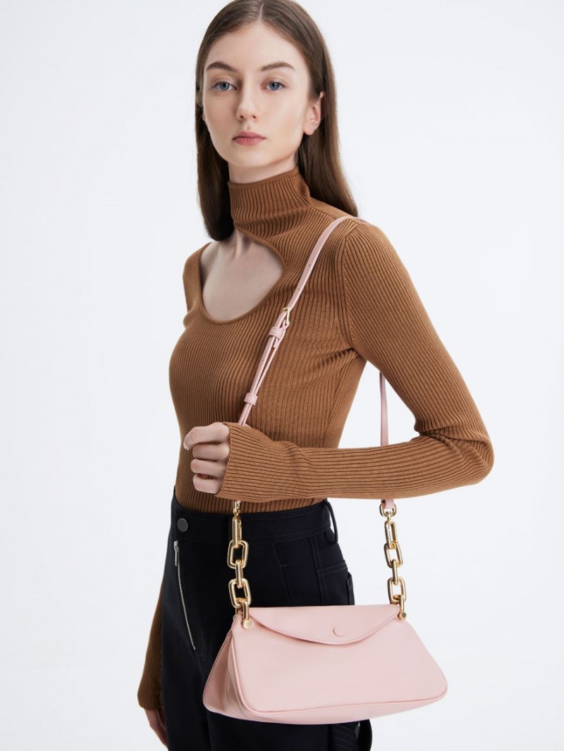 Charles And Keith Cleona Braided Handle Hobo Bag Light Pink | PHILIPPINES E047