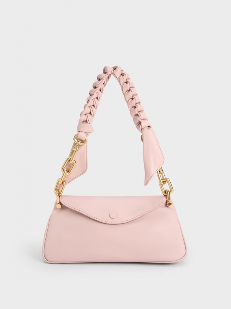 Charles And Keith Cleona Braided Handle Hobo Bag Light Pink | PHILIPPINES E047