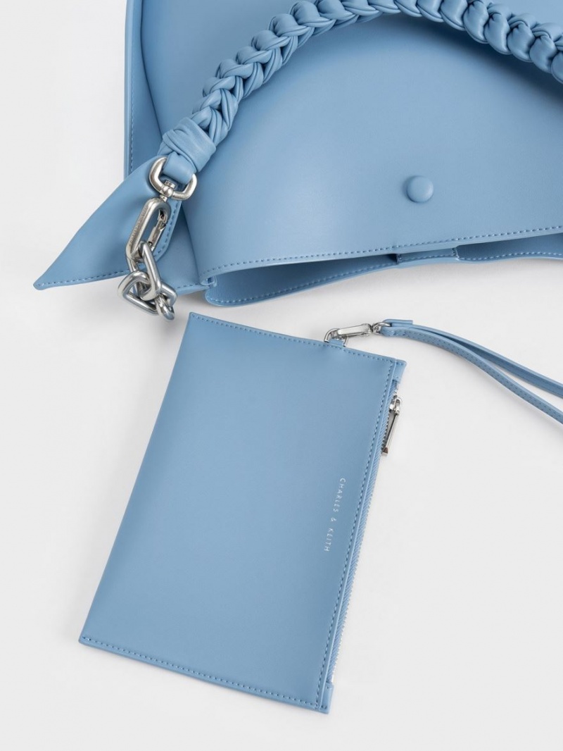 Charles And Keith Cleona Braided Handle Shoulder Bags Light Blue | PHILIPPINES N764