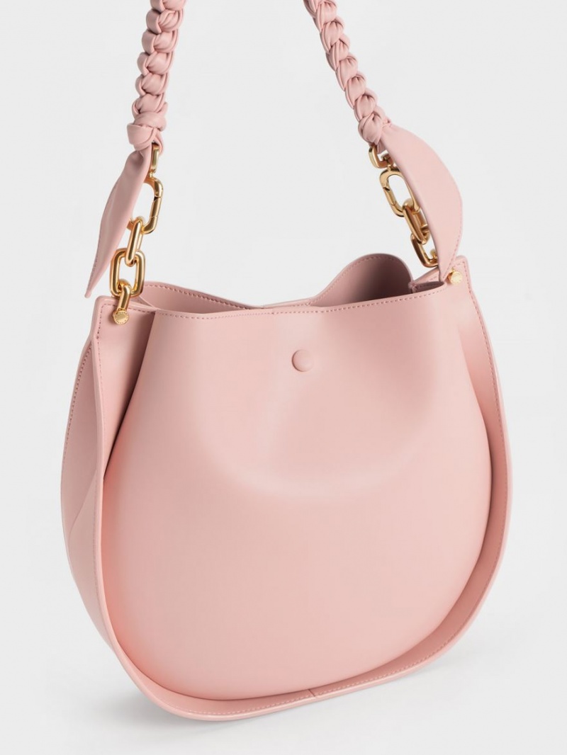 Charles And Keith Cleona Braided Handle Shoulder Bags Light Pink | PHILIPPINES H698