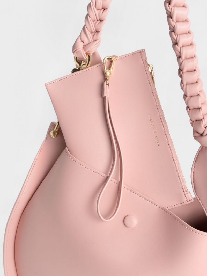 Charles And Keith Cleona Braided Handle Shoulder Bags Light Pink | PHILIPPINES H698