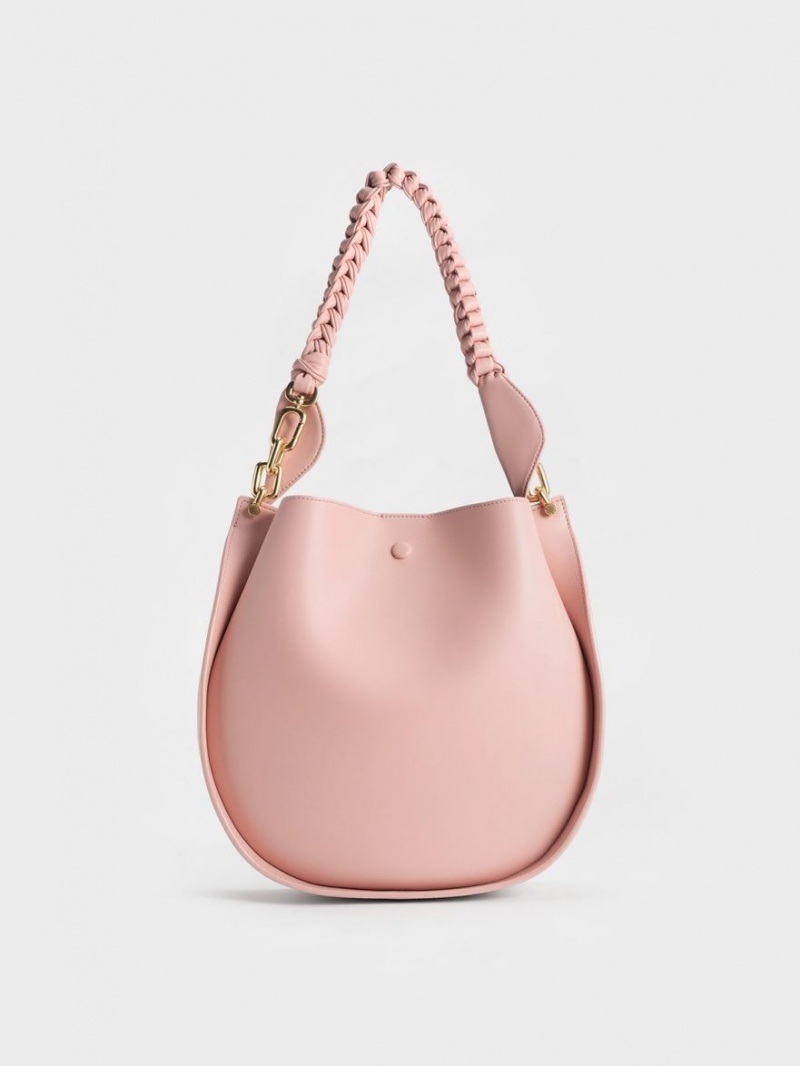 Charles And Keith Cleona Braided Handle Shoulder Bags Light Pink | PHILIPPINES H698