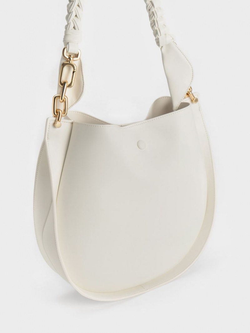 Charles And Keith Cleona Braided Handle Shoulder Bags White | PHILIPPINES E136