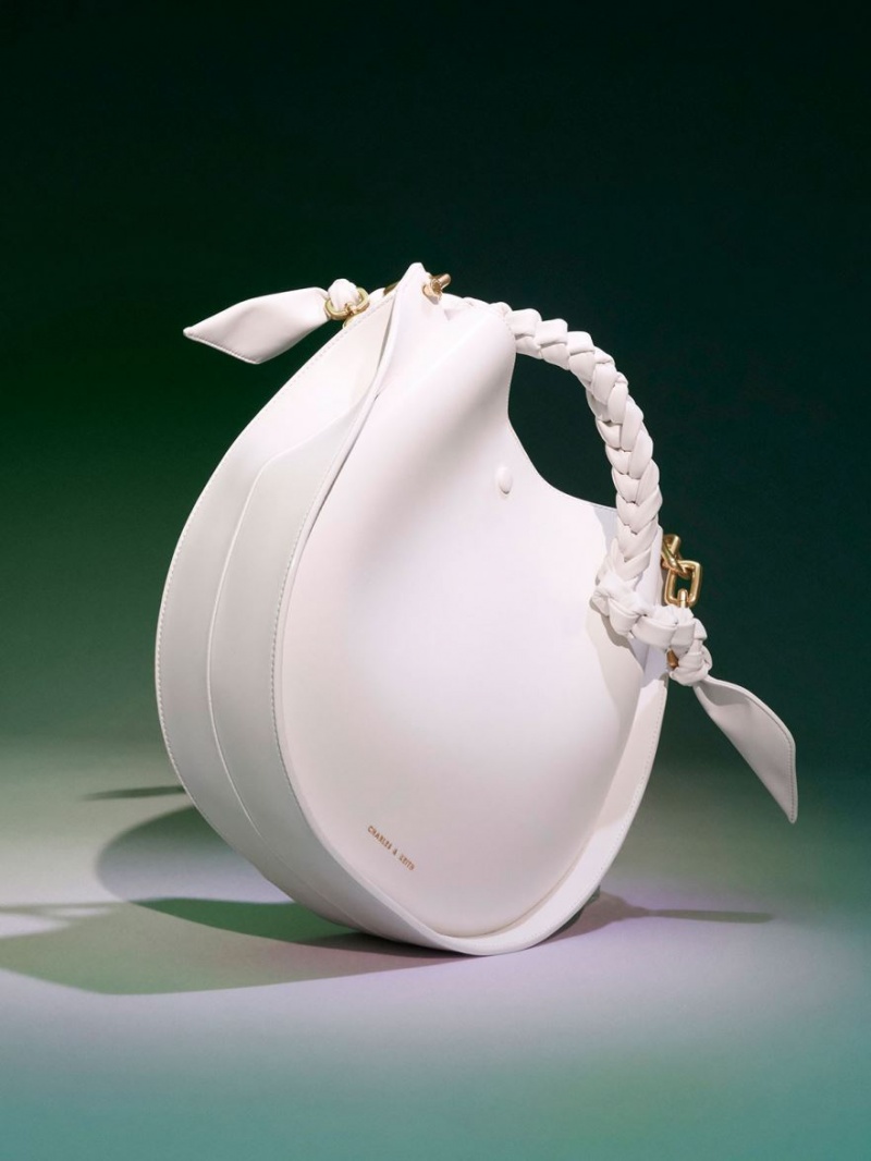 Charles And Keith Cleona Braided Handle Shoulder Bags White | PHILIPPINES E136