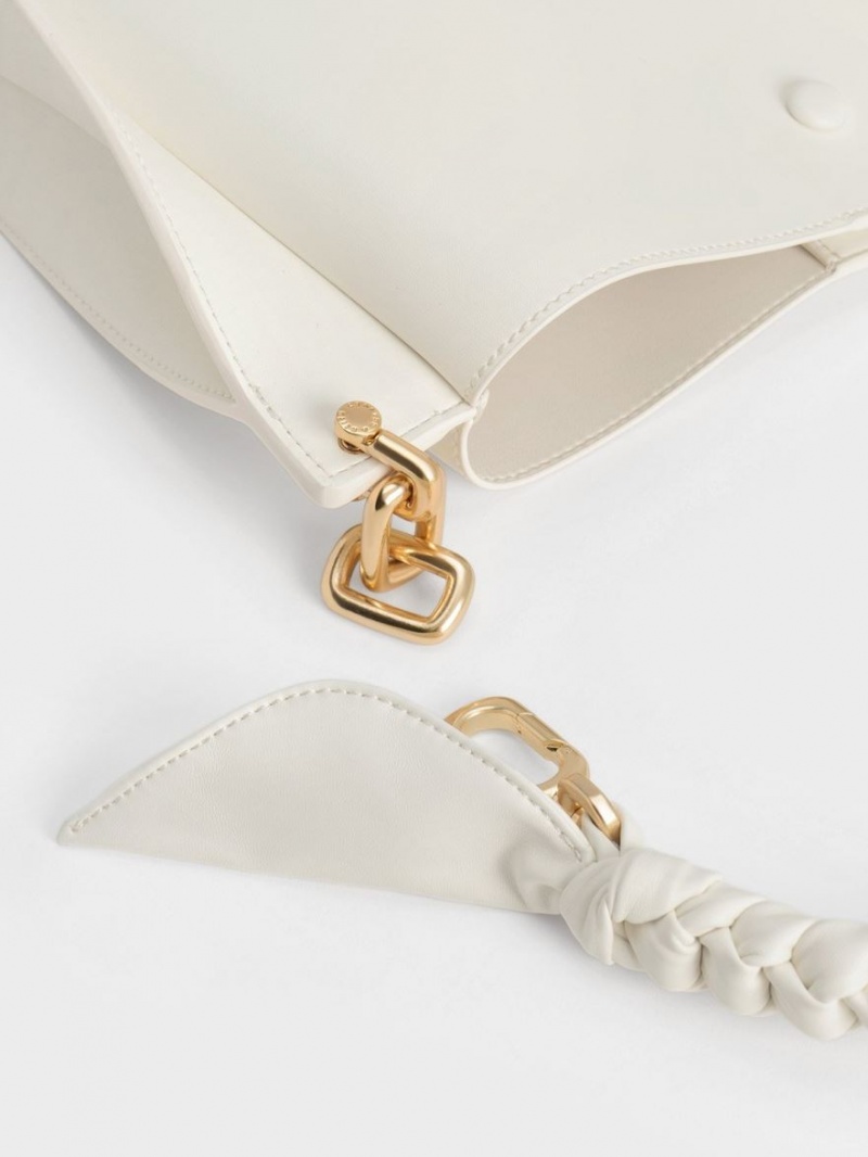 Charles And Keith Cleona Braided Handle Shoulder Bags White | PHILIPPINES E136