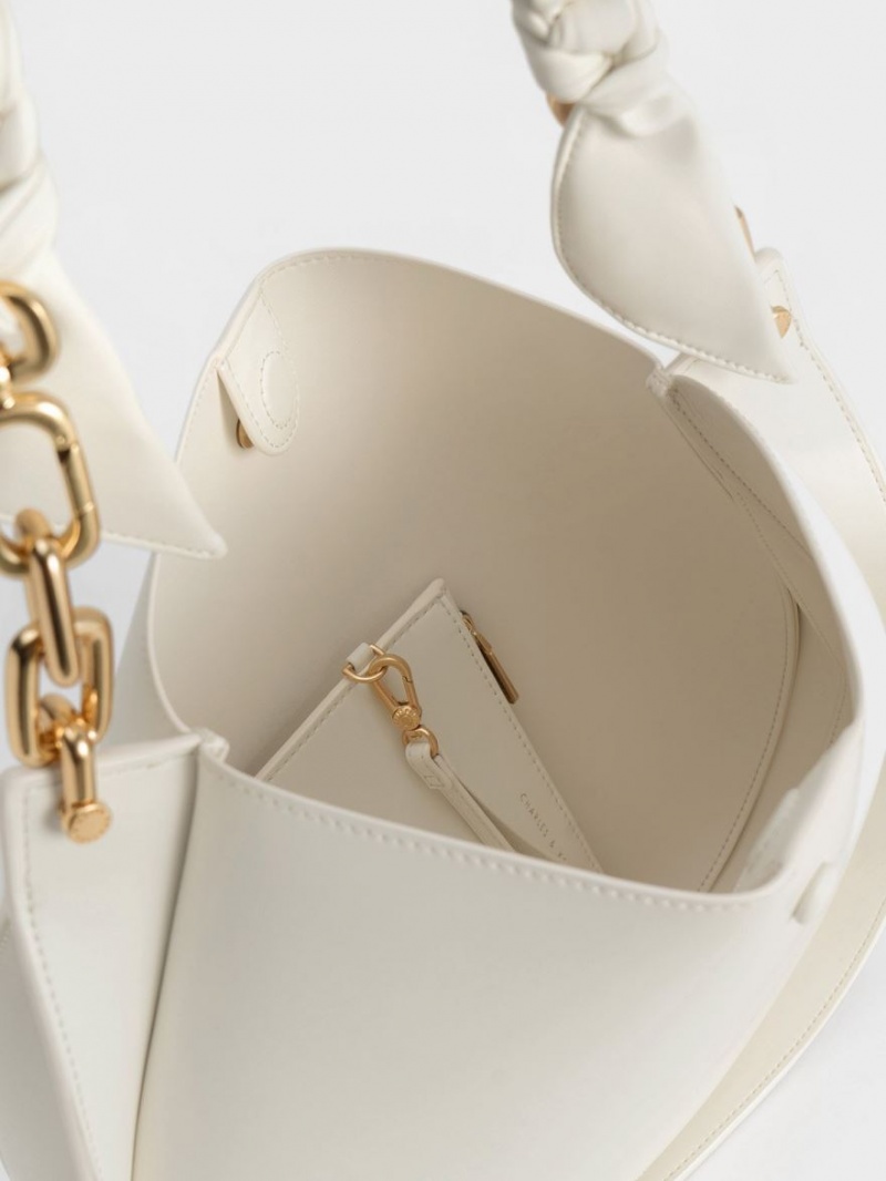 Charles And Keith Cleona Braided Handle Shoulder Bags White | PHILIPPINES E136