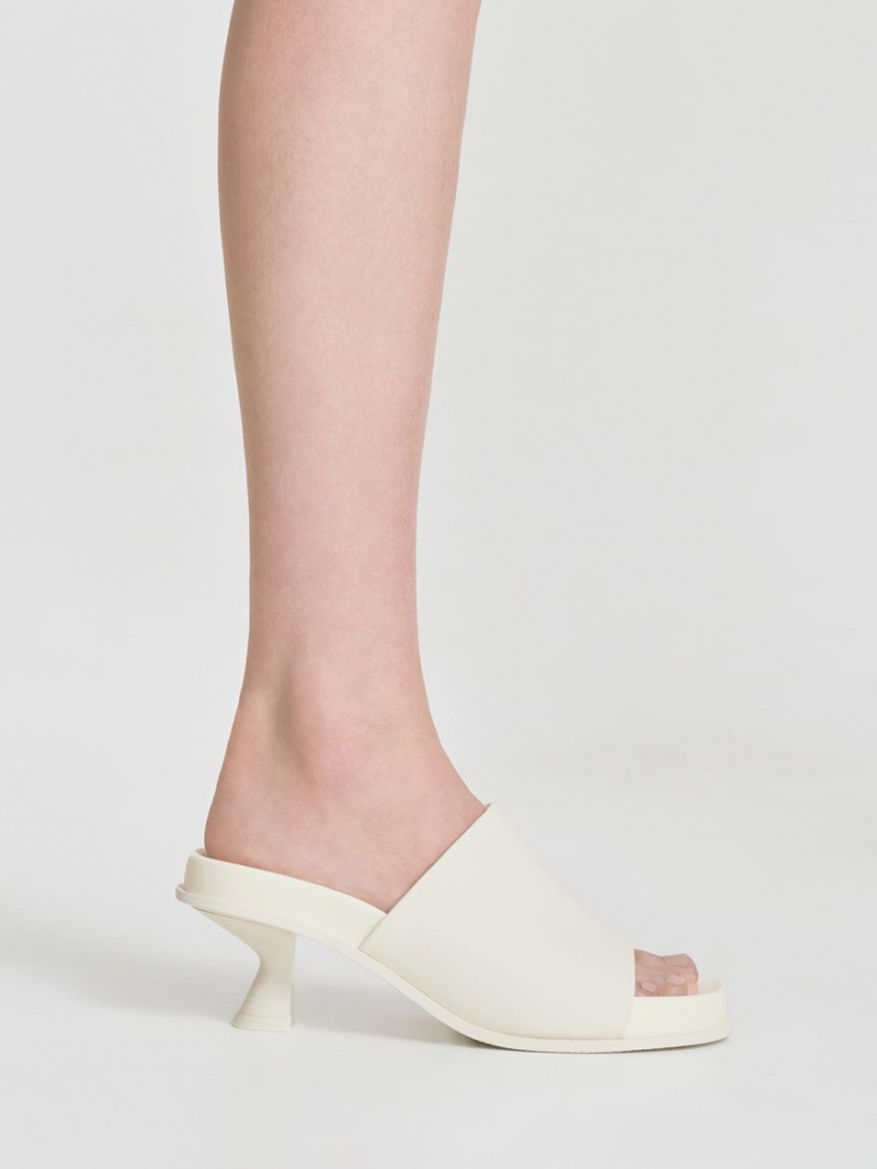 Charles And Keith Clio Slant Heel Mules White | PHILIPPINES W710