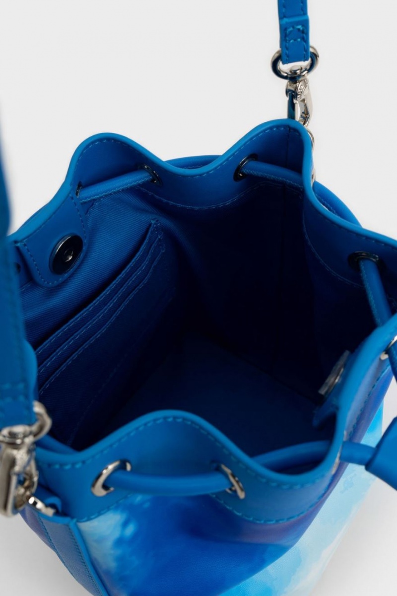 Charles And Keith Cloud-Print Braided-Handle Drawstring Bucket Bags Blue | PHILIPPINES O213