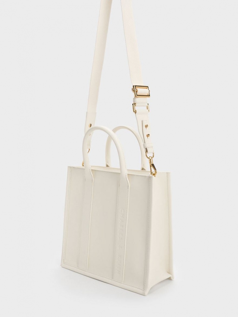 Charles And Keith Clover Trapeze Tote Bags Cream | PHILIPPINES C627