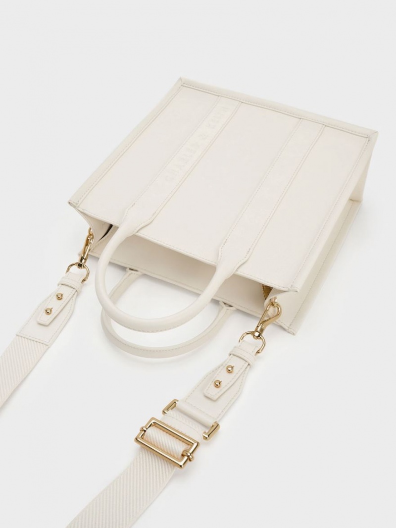 Charles And Keith Clover Trapeze Tote Bags Cream | PHILIPPINES C627