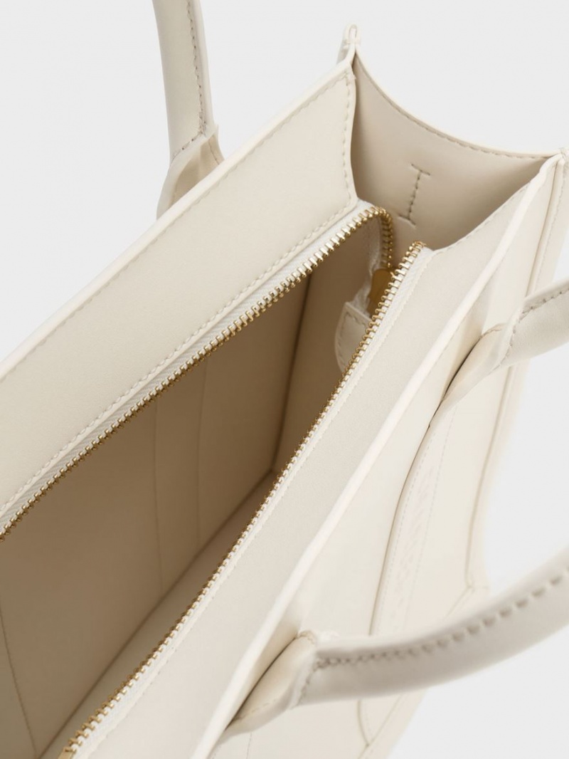 Charles And Keith Clover Trapeze Tote Bags Cream | PHILIPPINES C627