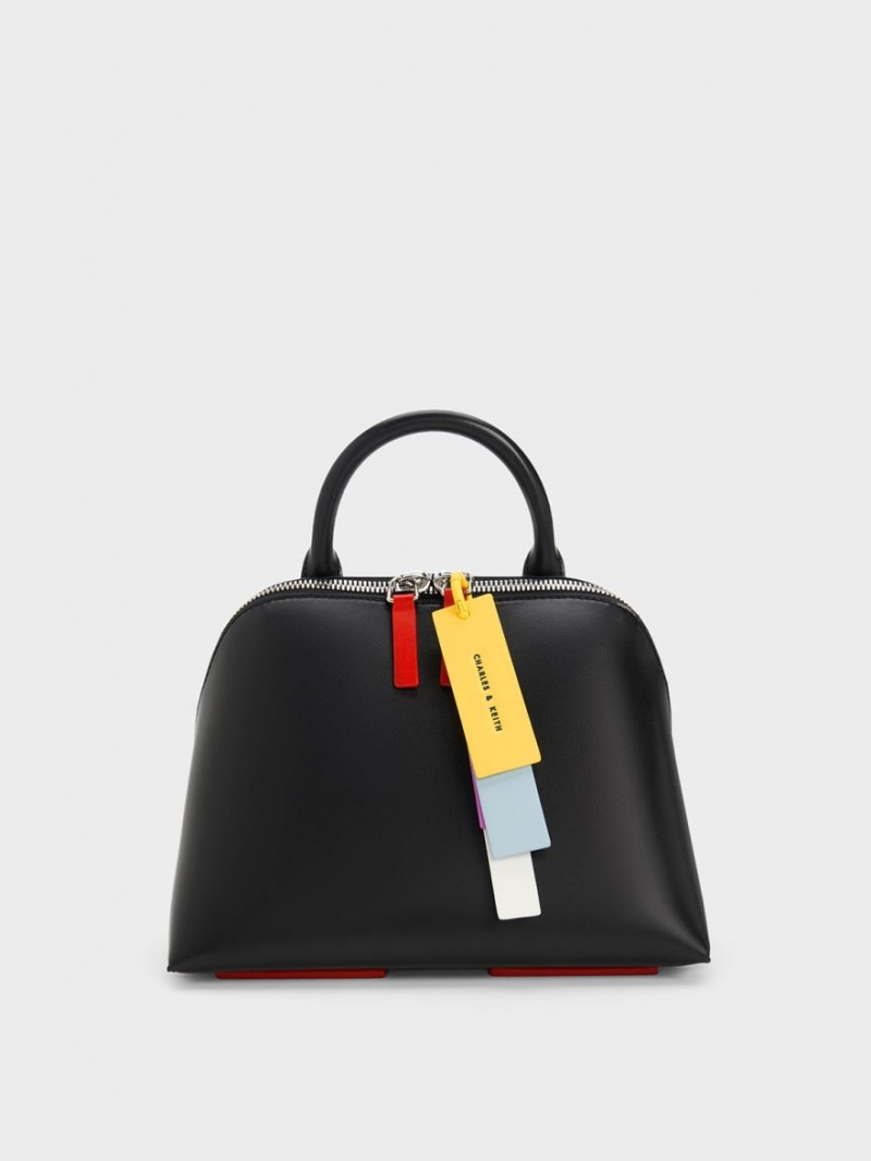 Charles And Keith Cockade Bowling Tote Bags Black | PHILIPPINES C705