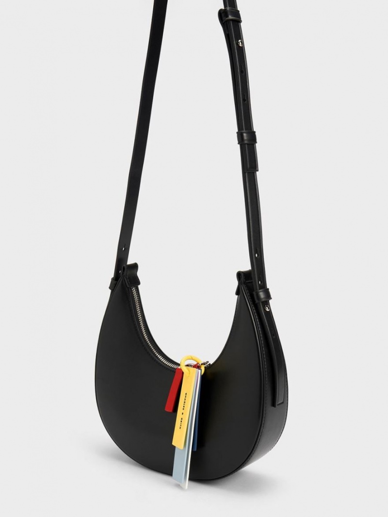 Charles And Keith Cockade Crescent Hobo Bag Black | PHILIPPINES W639