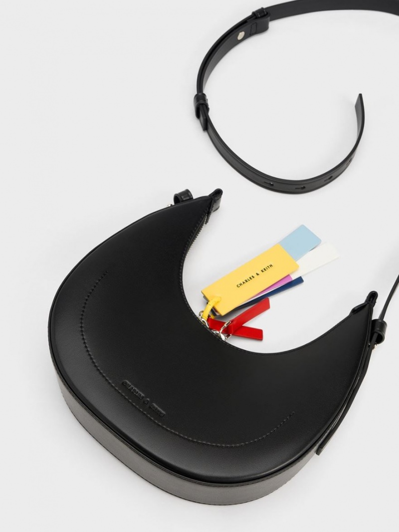 Charles And Keith Cockade Crescent Hobo Bag Black | PHILIPPINES W639