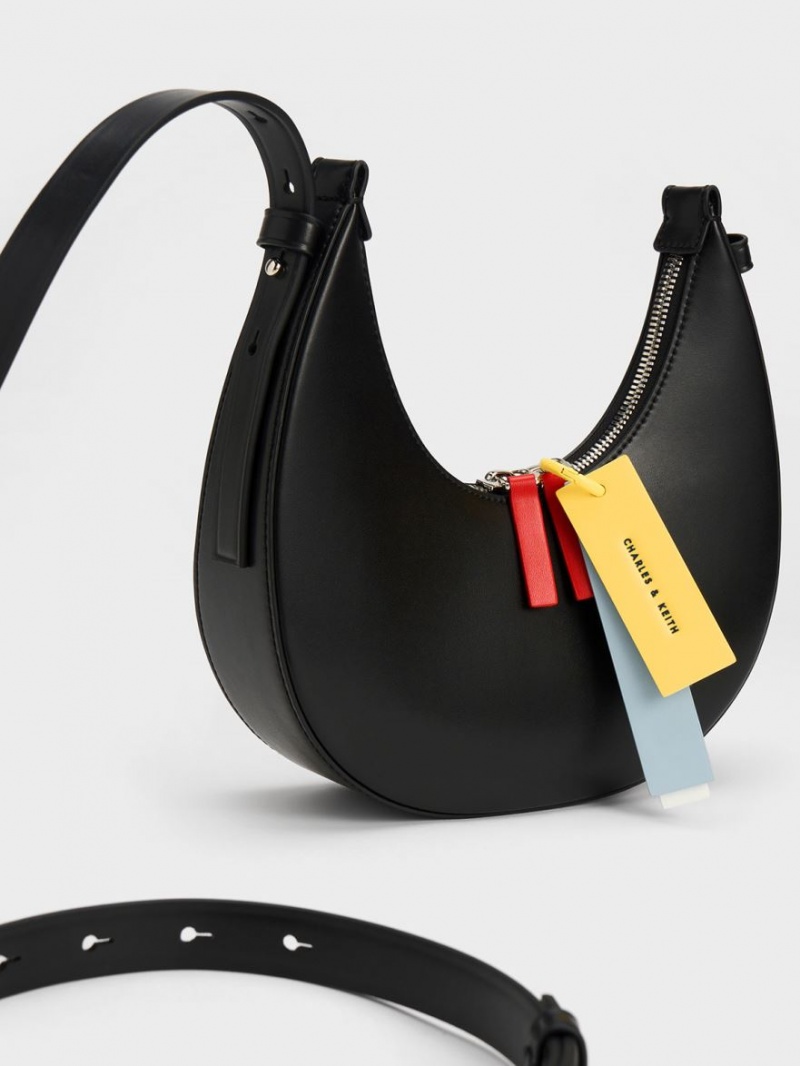 Charles And Keith Cockade Crescent Hobo Bag Black | PHILIPPINES W639