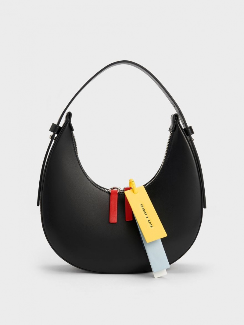 Charles And Keith Cockade Crescent Hobo Bag Black | PHILIPPINES W639