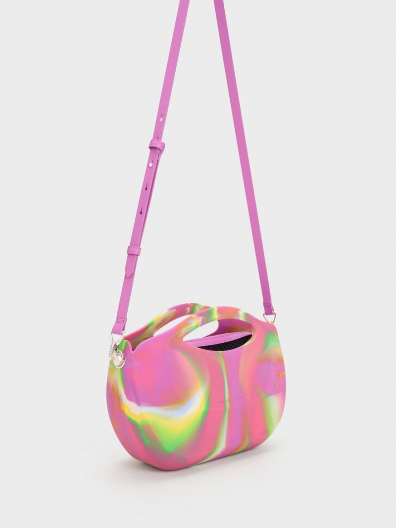 Charles And Keith Cocoon Curved Handle Printed Tote Bags Multicolor | PHILIPPINES A860