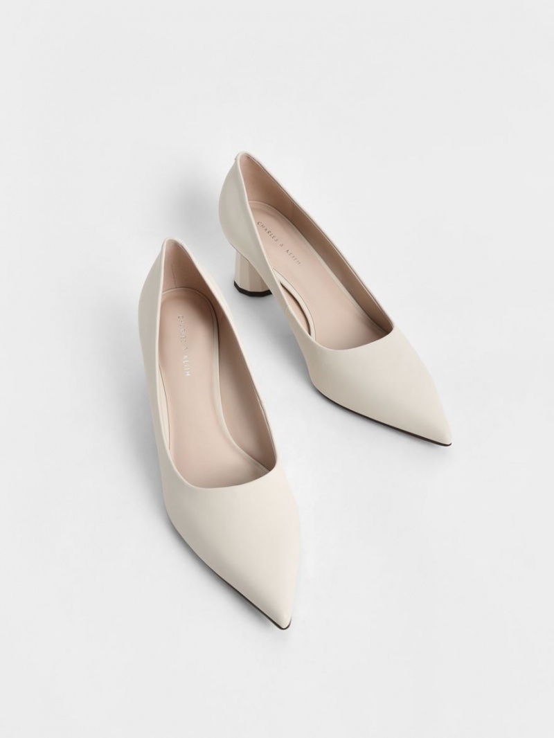 Charles And Keith Cone Heel Pointed-Toe Pumps Cream | PHILIPPINES N359