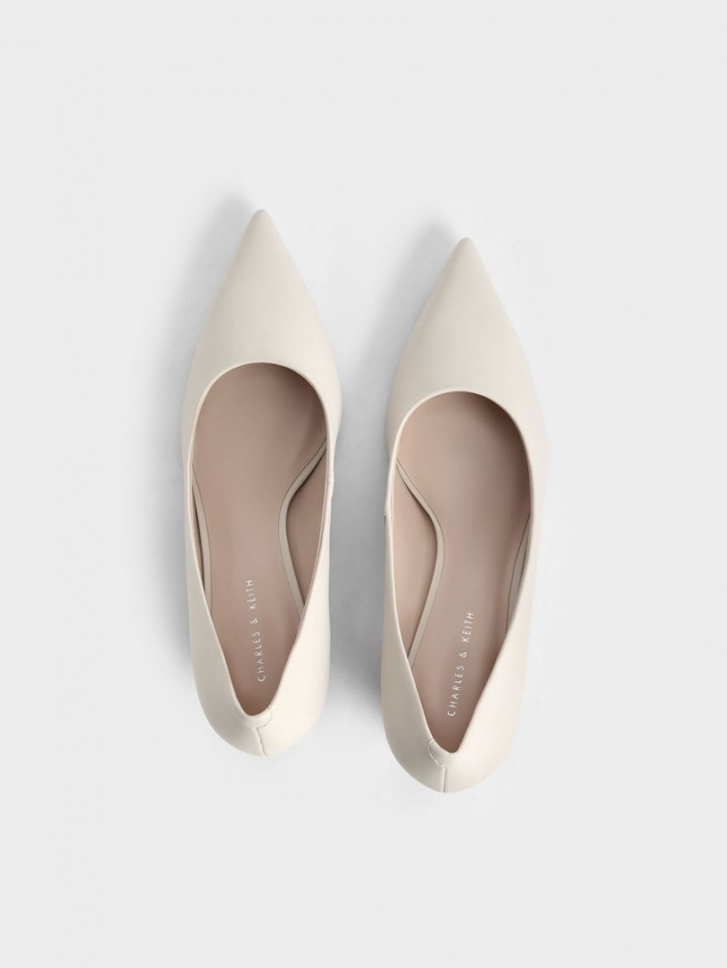 Charles And Keith Cone Heel Pointed-Toe Pumps Cream | PHILIPPINES N359