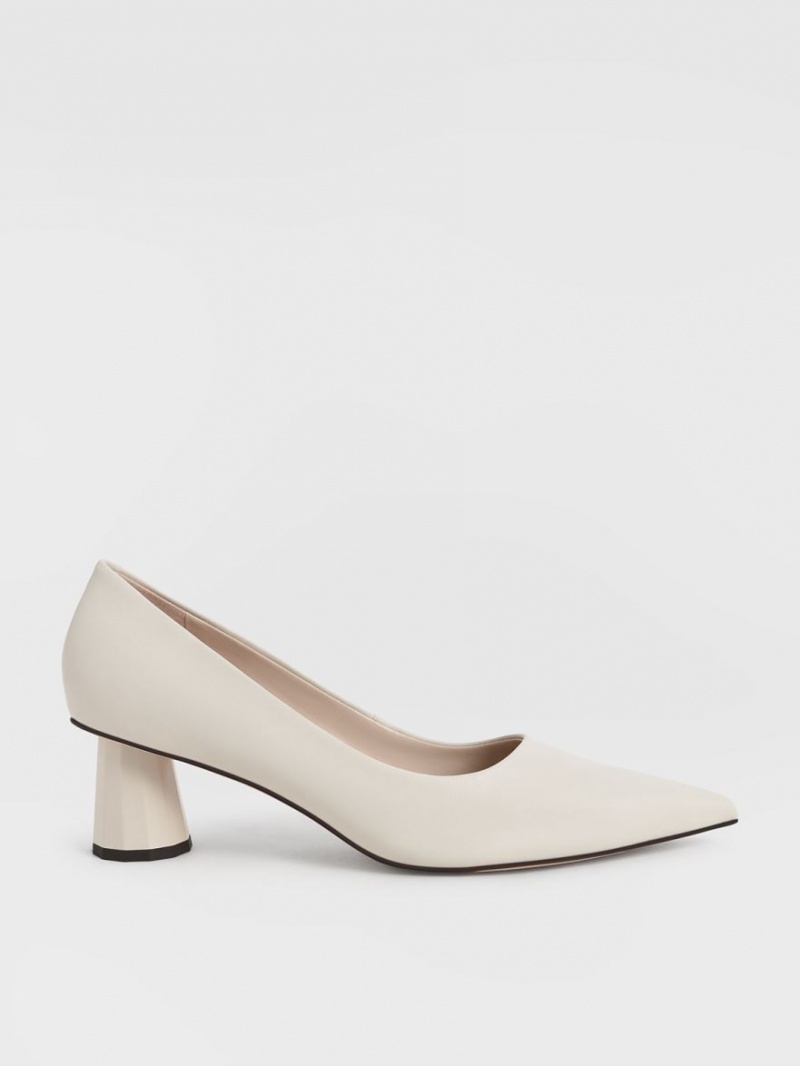 Charles And Keith Cone Heel Pointed-Toe Pumps Cream | PHILIPPINES N359