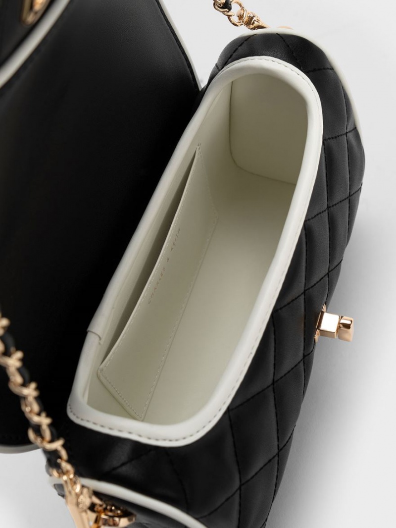 Charles And Keith Contrast-Trim Belted Crossbody Bags Black | PHILIPPINES E895