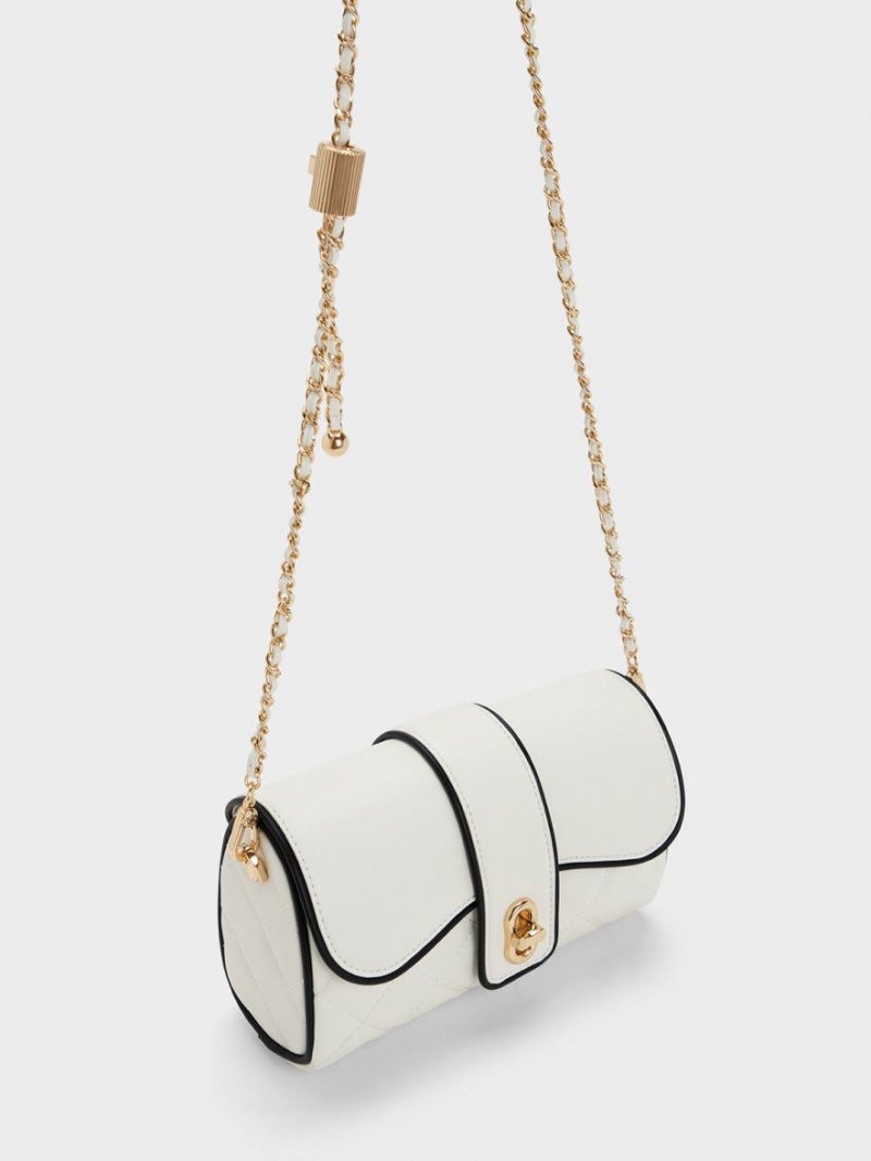 Charles And Keith Contrast-Trim Belted Crossbody Bags White | PHILIPPINES K476