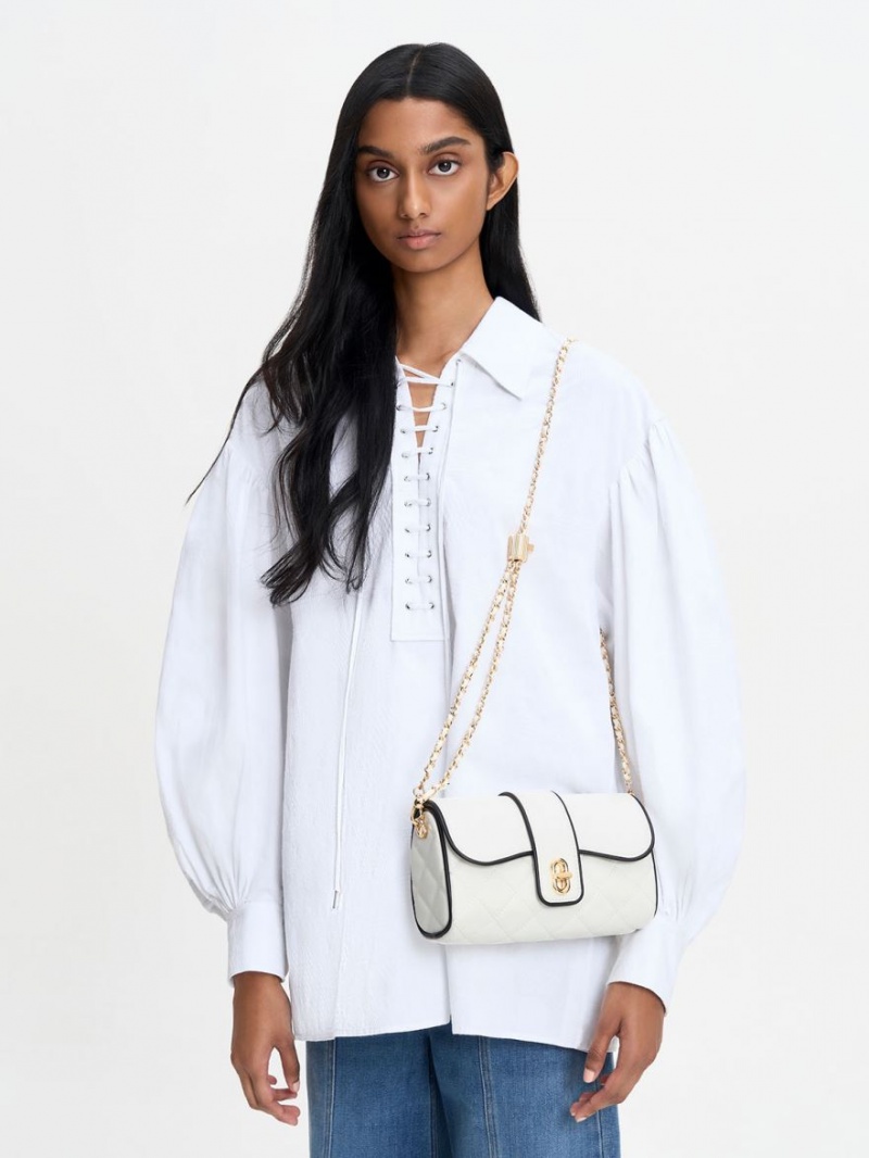 Charles And Keith Contrast-Trim Belted Crossbody Bags White | PHILIPPINES K476