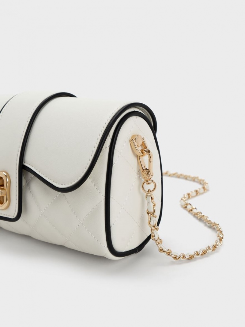 Charles And Keith Contrast-Trim Belted Crossbody Bags White | PHILIPPINES K476