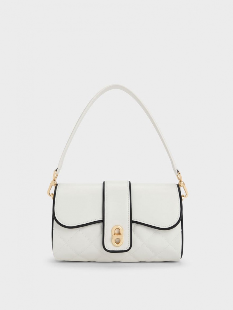 Charles And Keith Contrast-Trim Belted Crossbody Bags White | PHILIPPINES K476