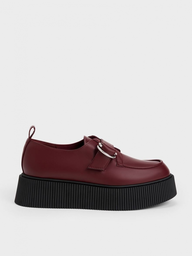 Charles And Keith Cordova Buckled Platform Loafers Burgundy | PHILIPPINES T456